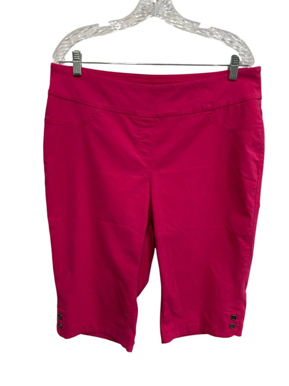 Alia Pink Capri Pants Side Button Accents Stretch Modern Organic Whimsical